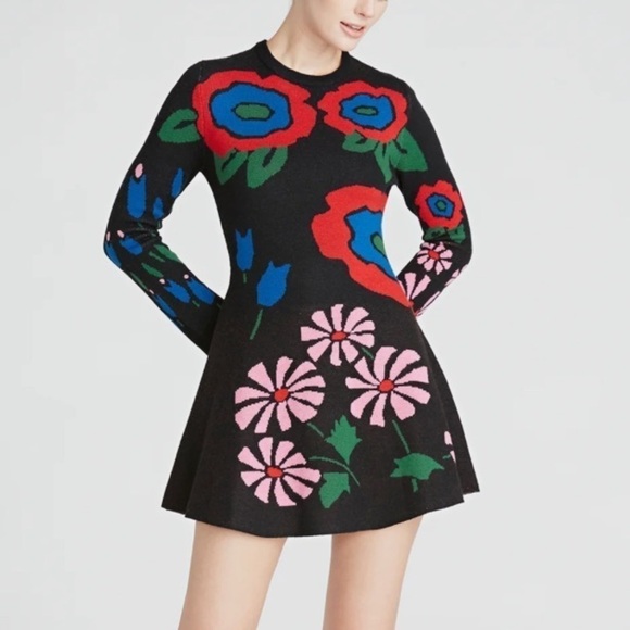 AMUR Dresses & Skirts - AMUR- NWT “Nataly” Fit and Flare Floral Longsleeve Wool Sweater Mini Dress